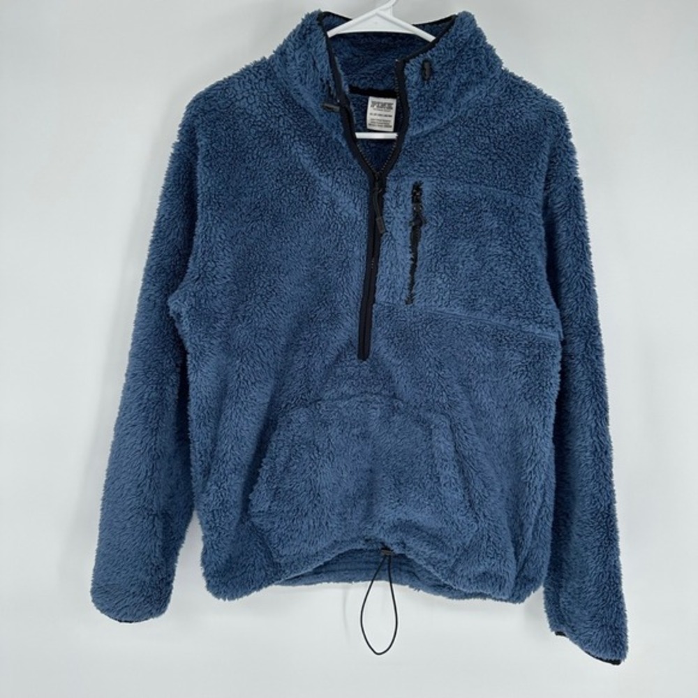 PINK Victoria's Secret‎ Sherpa Fleece Pullover Jacket Blue XS Quarter Zip